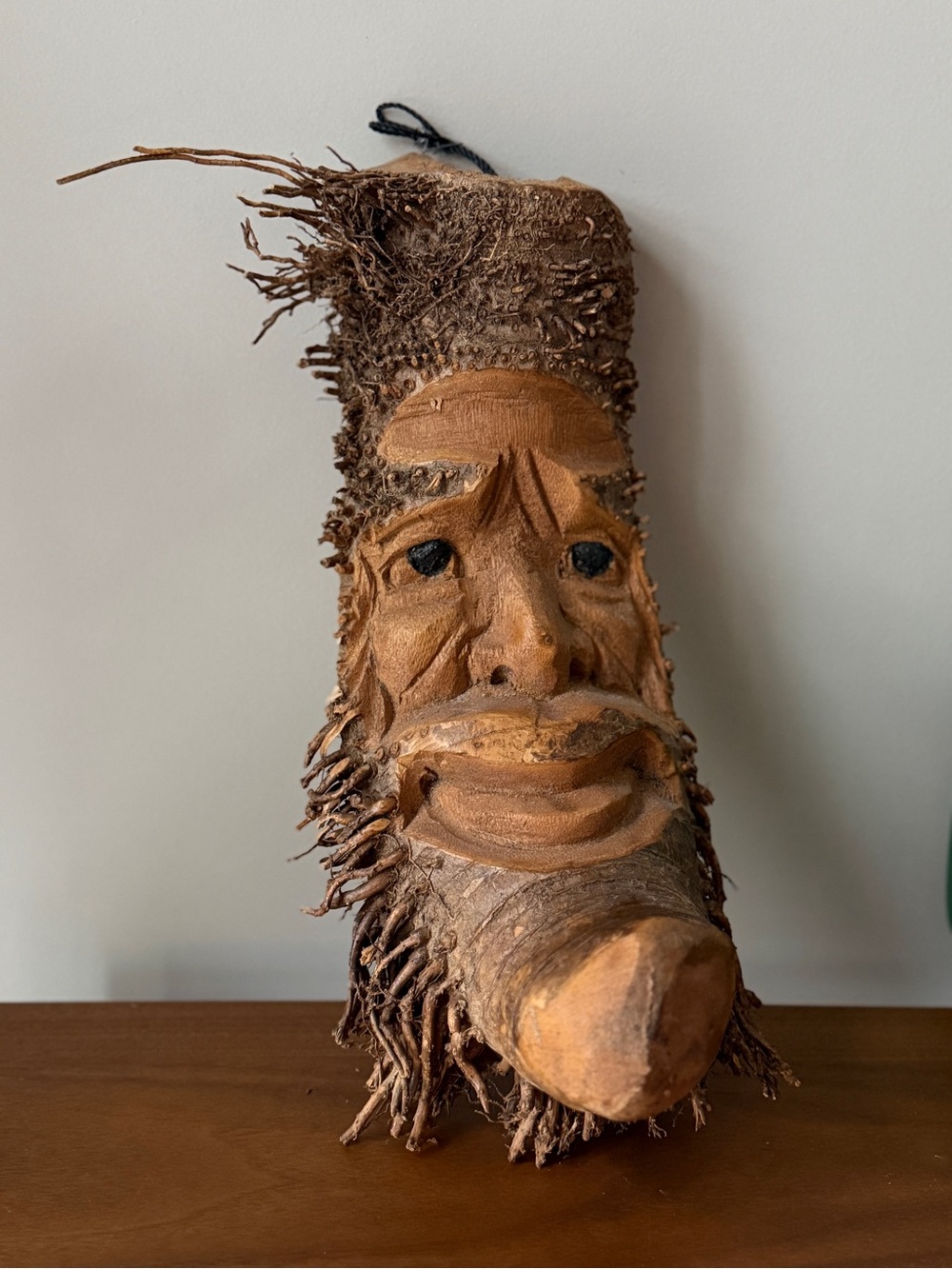 Hand-Carved Brown Wood Face Sculpture Rustic Home Art Tree Spirit Bearded Man - Picture 2 of 7
